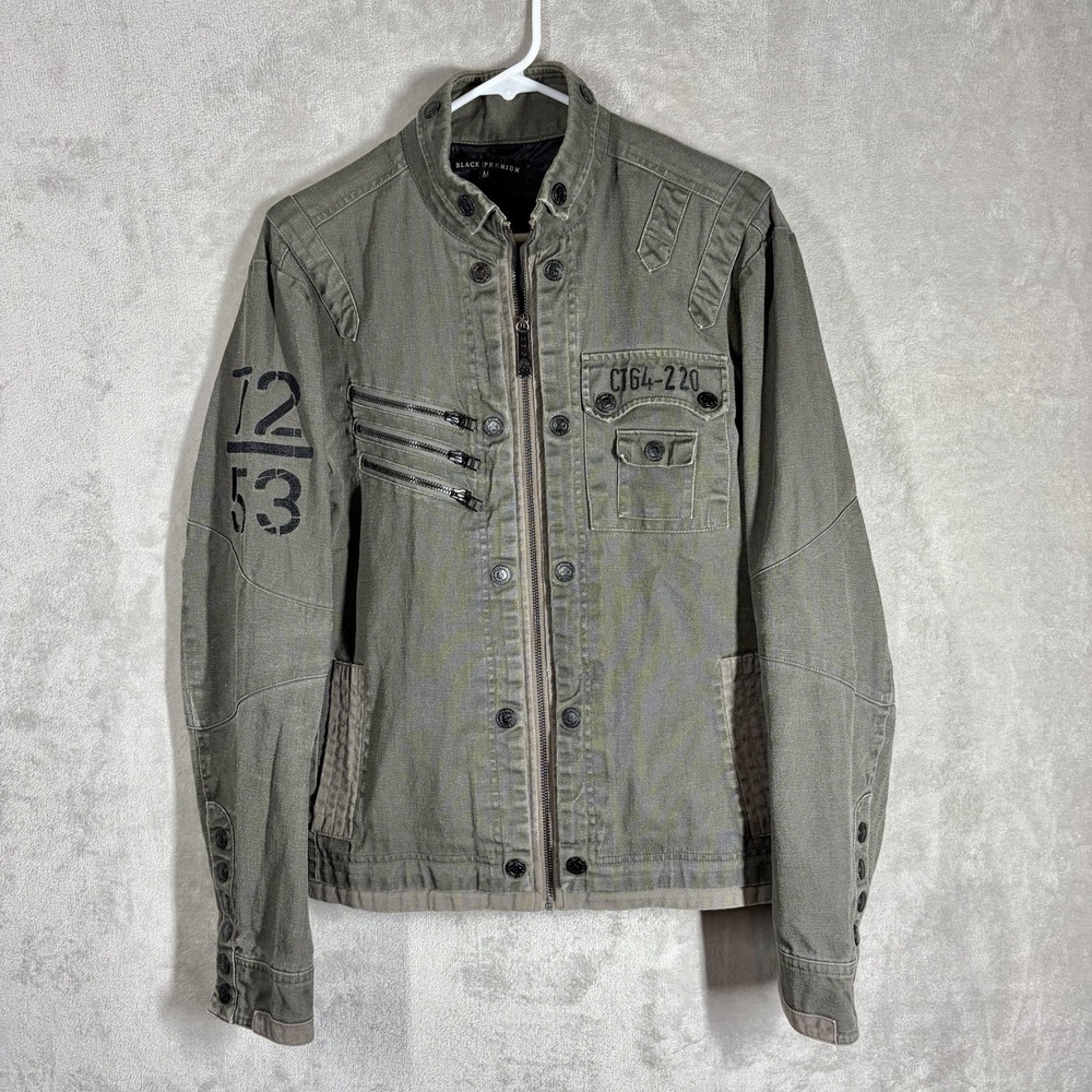 Affliction Black Label Military Moto Jacket Size M Green Zip Up Field Motorcycle